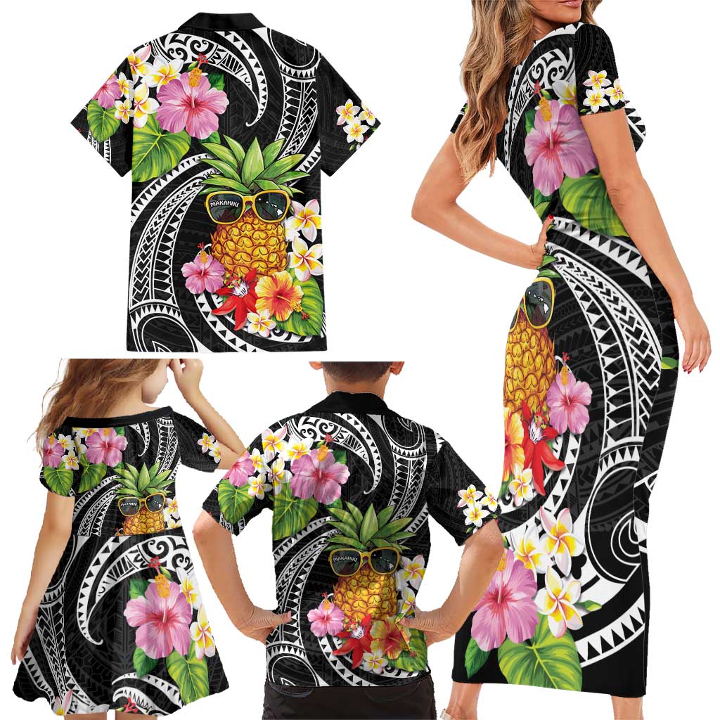 Hau'oli Makahiki Hou Family Matching Short Sleeve Bodycon Dress and Hawaiian Shirt Aloha Pineapple Tropical Vibe