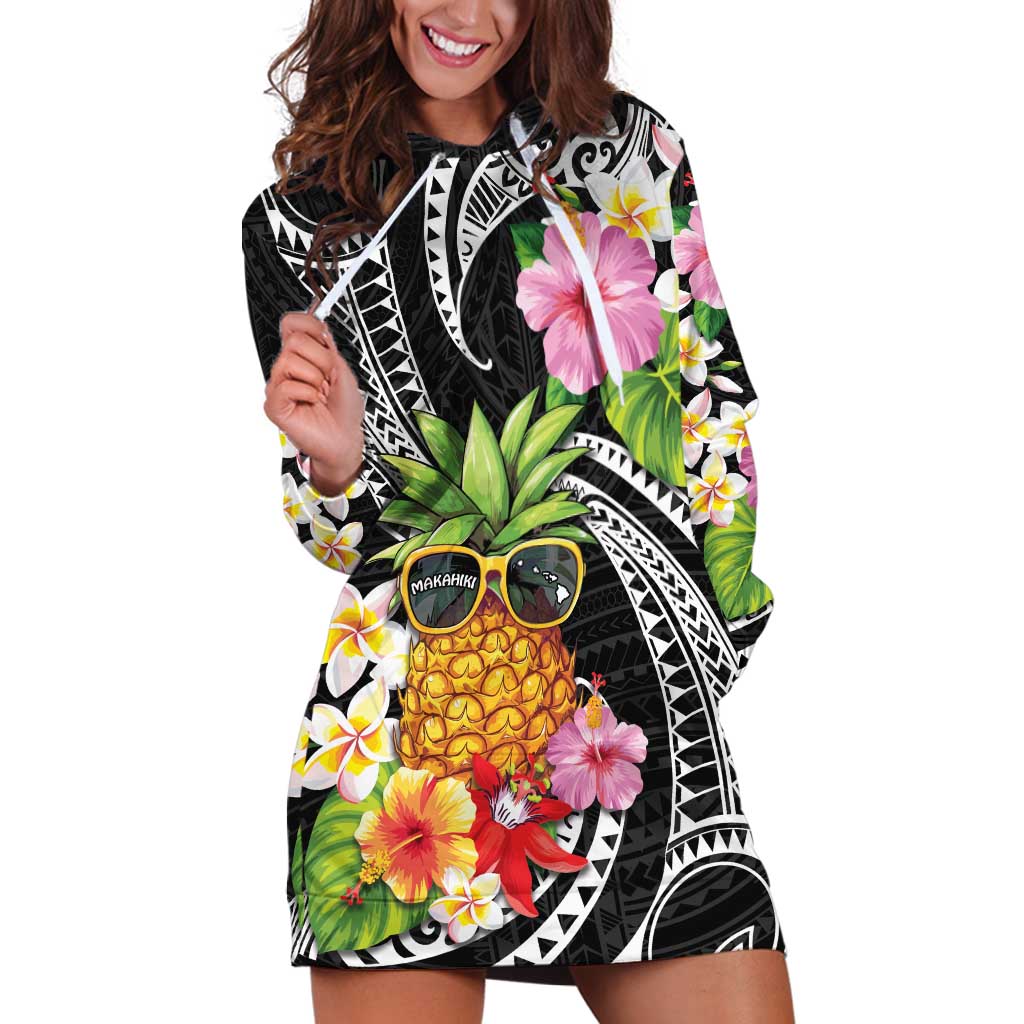 Hau'oli Makahiki Hou Hoodie Dress Aloha Pineapple Tropical Vibe