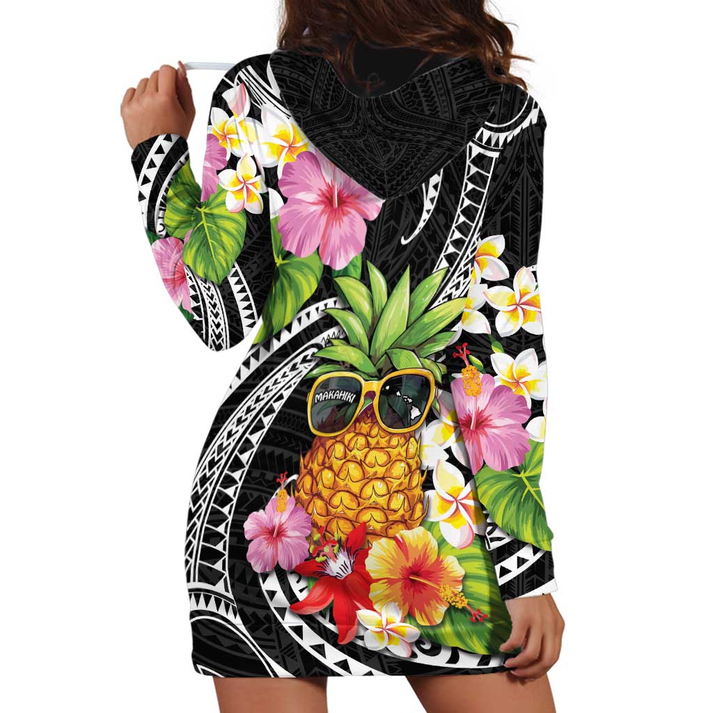 Hau'oli Makahiki Hou Hoodie Dress Aloha Pineapple Tropical Vibe LT9 - Polynesian Pride