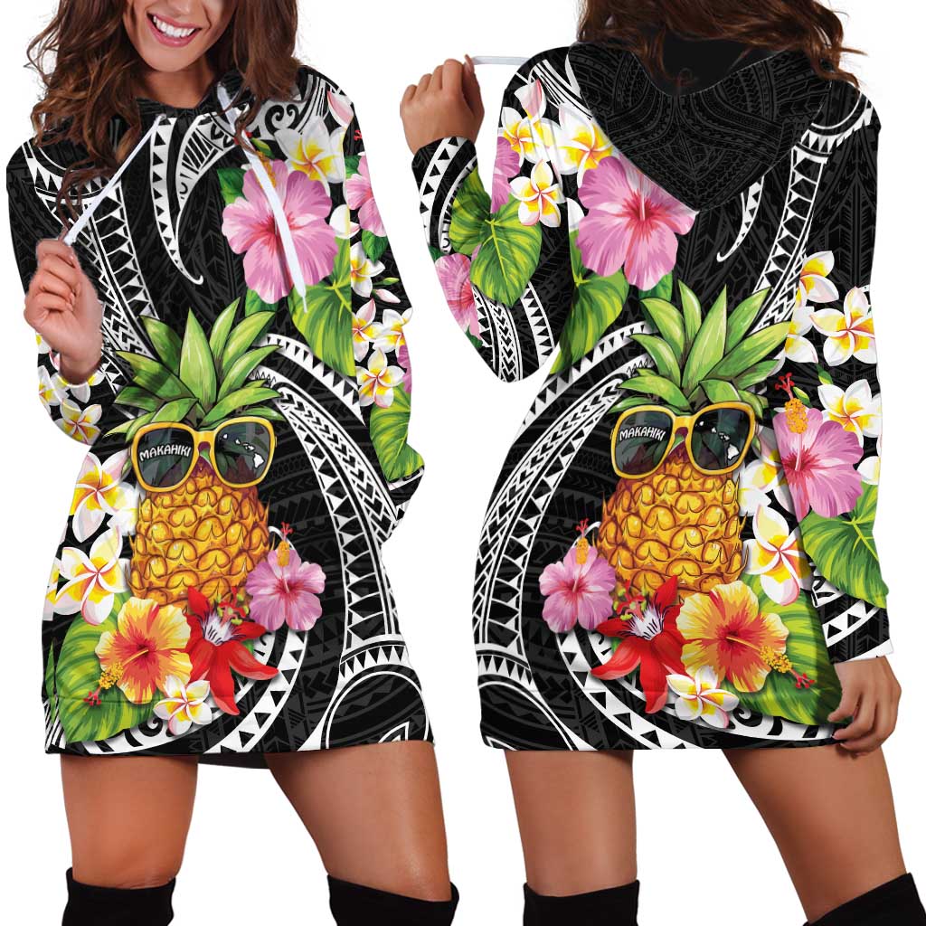 Hau'oli Makahiki Hou Hoodie Dress Aloha Pineapple Tropical Vibe LT9 - Polynesian Pride