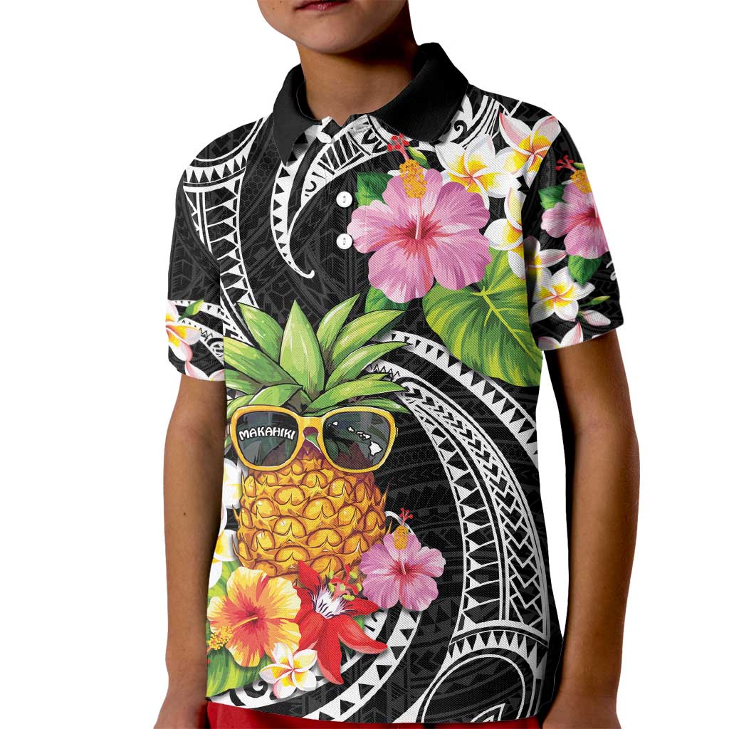 Hau'oli Makahiki Hou Kid Polo Shirt Aloha Pineapple Tropical Vibe