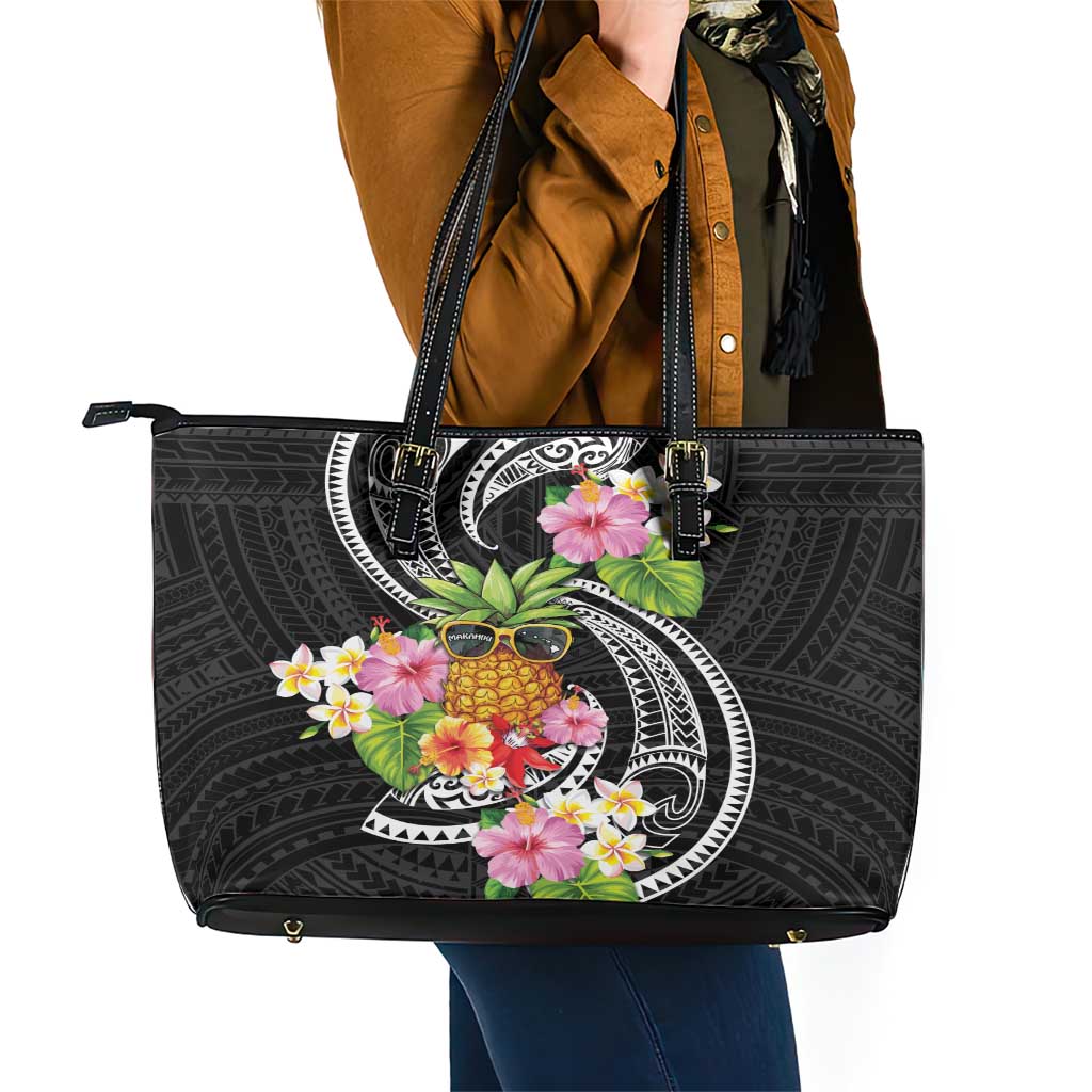 Hau'oli Makahiki Hou Leather Tote Bag Aloha Pineapple Tropical Vibe LT9 - Polynesian Pride