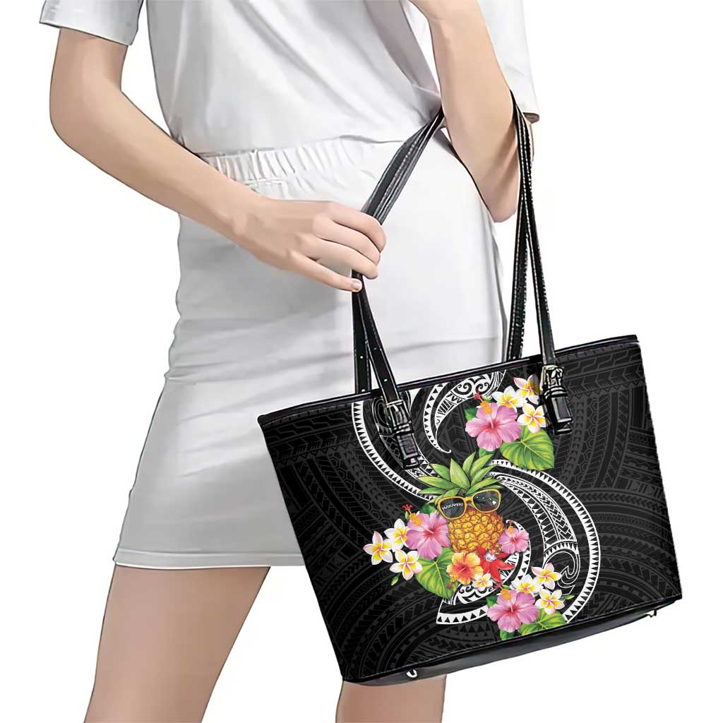 Hau'oli Makahiki Hou Leather Tote Bag Aloha Pineapple Tropical Vibe LT9 - Polynesian Pride