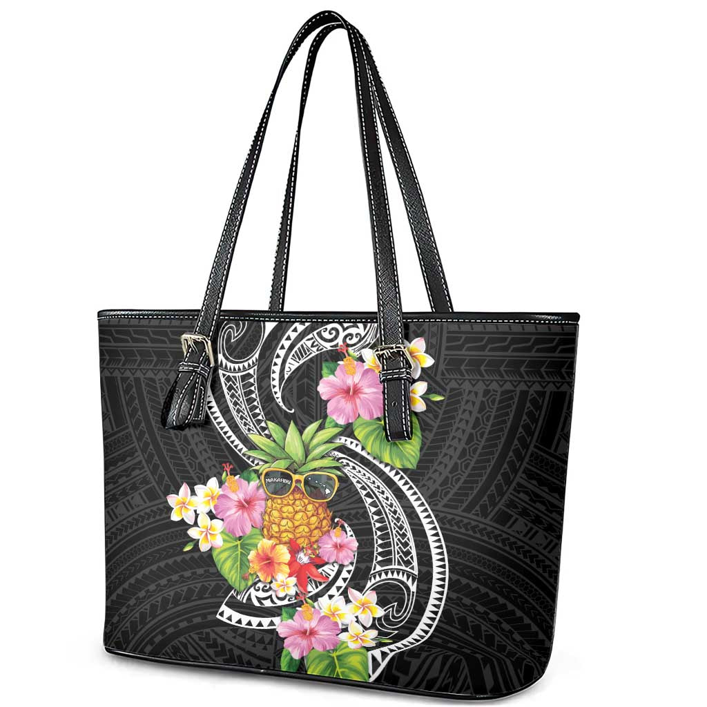Hau'oli Makahiki Hou Leather Tote Bag Aloha Pineapple Tropical Vibe LT9 - Polynesian Pride