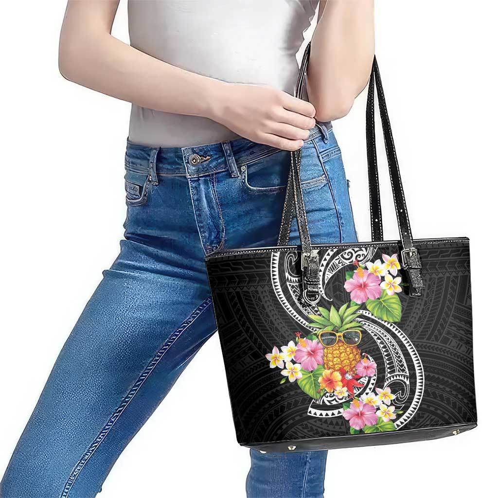 Hau'oli Makahiki Hou Leather Tote Bag Aloha Pineapple Tropical Vibe LT9 - Polynesian Pride