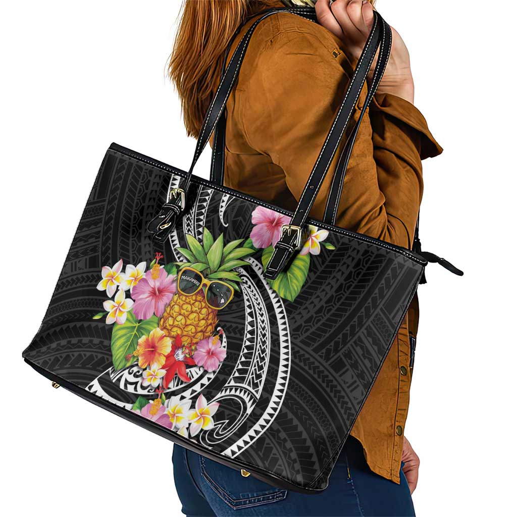 Hau'oli Makahiki Hou Leather Tote Bag Aloha Pineapple Tropical Vibe LT9 - Polynesian Pride