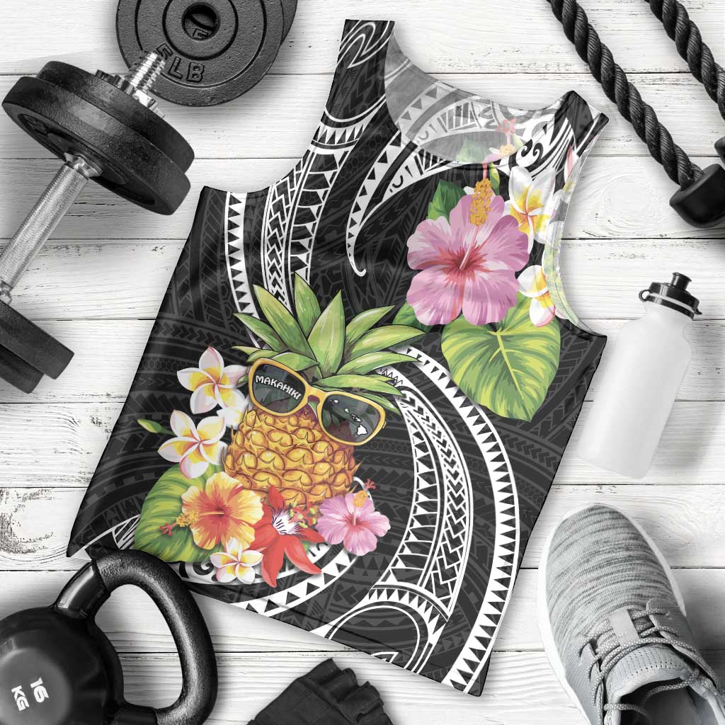 Hau'oli Makahiki Hou Men Tank Top Aloha Pineapple Tropical Vibe LT9 - Polynesian Pride