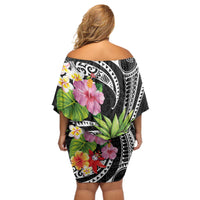 Hau'oli Makahiki Hou Off Shoulder Short Dress Aloha Pineapple Tropical Vibe LT9 - Polynesian Pride