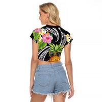 Hau'oli Makahiki Hou Raglan Cropped T Shirt Aloha Pineapple Tropical Vibe LT9 - Polynesian Pride