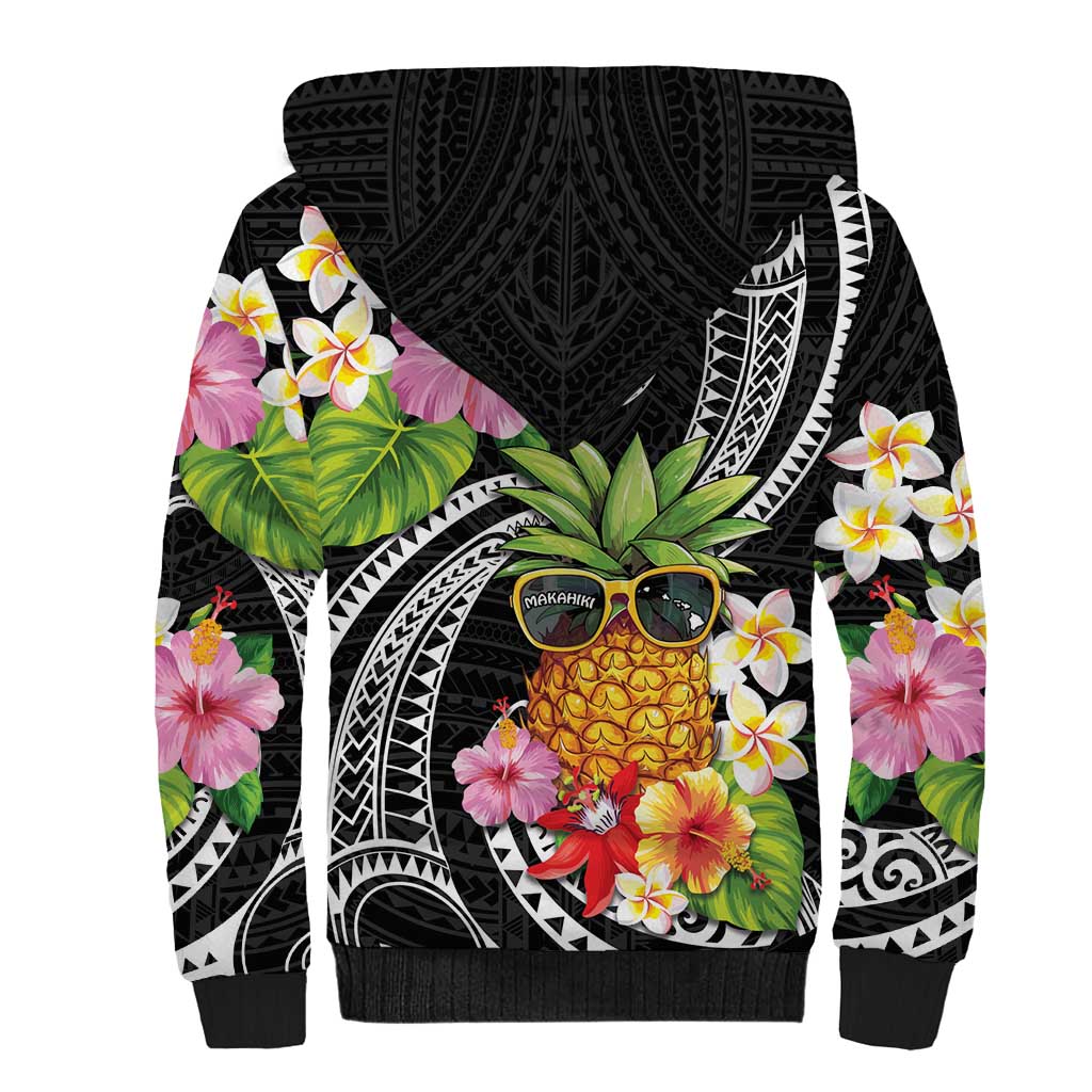 Hau'oli Makahiki Hou Sherpa Hoodie Aloha Pineapple Tropical Vibe LT9 - Polynesian Pride