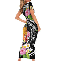 Hau'oli Makahiki Hou Short Sleeve Bodycon Dress Aloha Pineapple Tropical Vibe