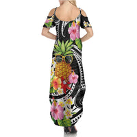 Hau'oli Makahiki Hou Summer Maxi Dress Aloha Pineapple Tropical Vibe LT9 - Polynesian Pride