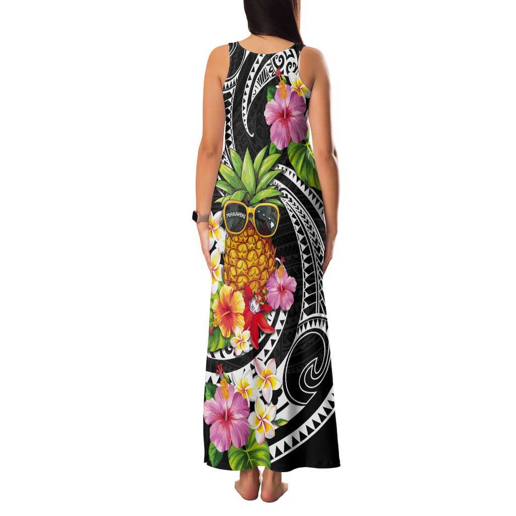 Hau'oli Makahiki Hou Tank Maxi Dress Aloha Pineapple Tropical Vibe LT9 - Polynesian Pride