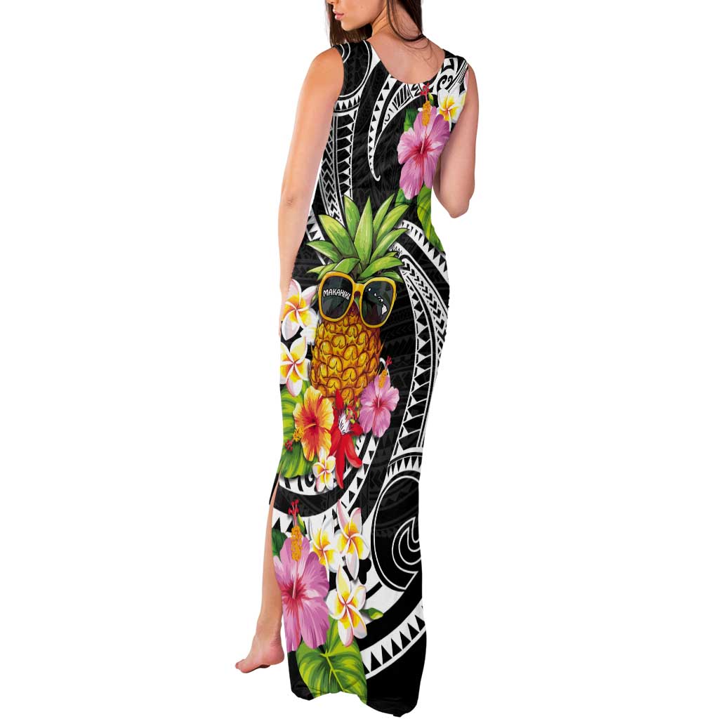 Hau'oli Makahiki Hou Tank Maxi Dress Aloha Pineapple Tropical Vibe LT9 - Polynesian Pride