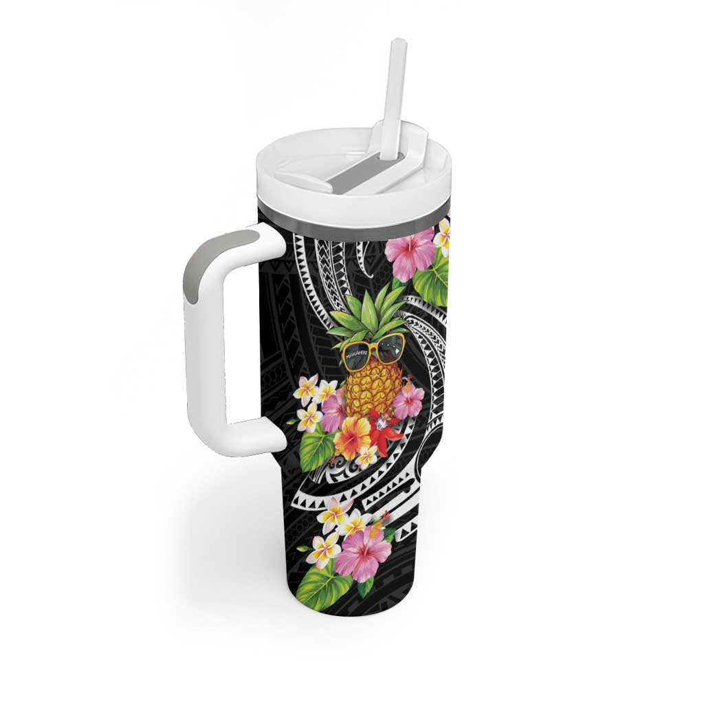 Hau'oli Makahiki Hou Tumbler With Handle Aloha Pineapple Tropical Vibe LT9 - Polynesian Pride