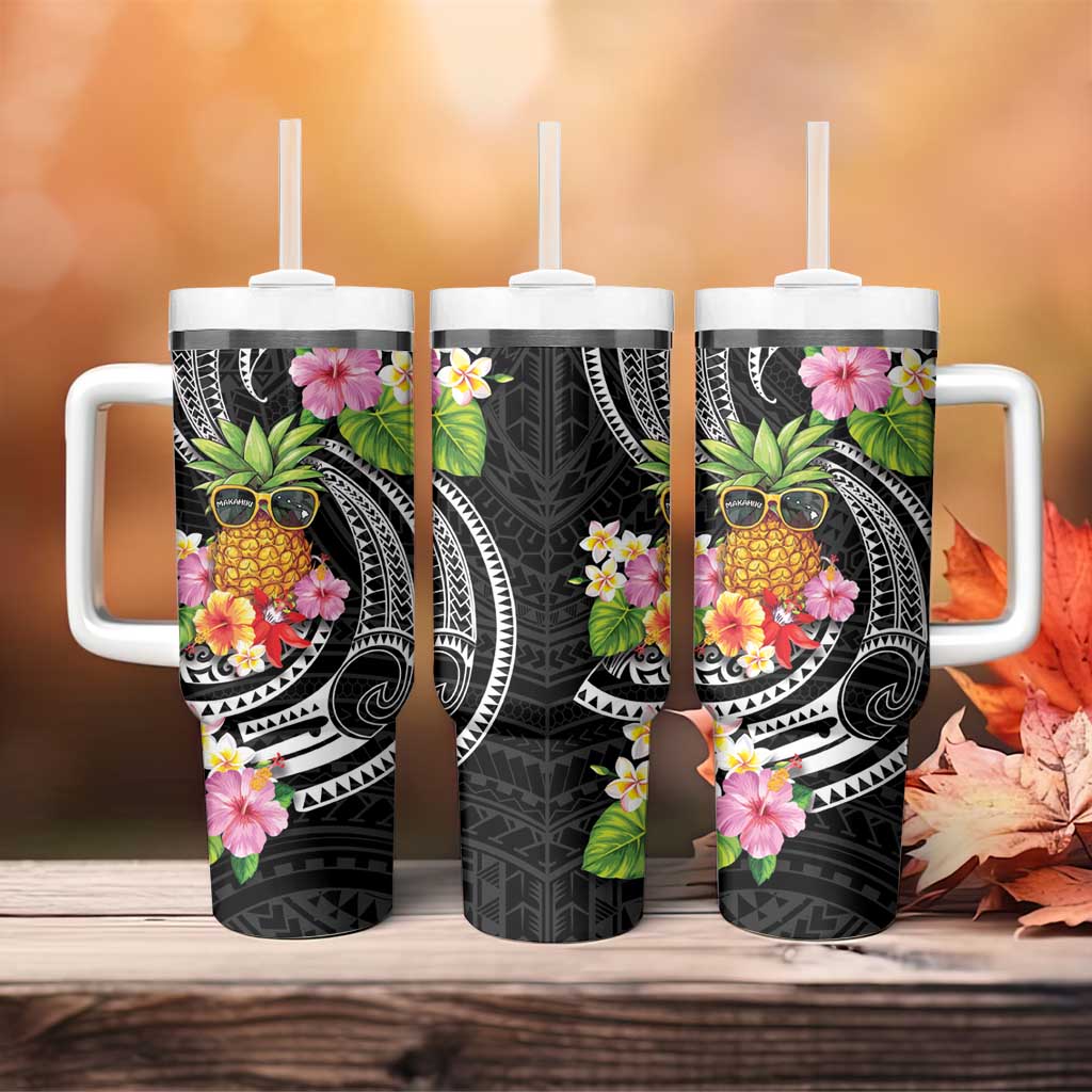Hau'oli Makahiki Hou Tumbler With Handle Aloha Pineapple Tropical Vibe LT9 - Polynesian Pride