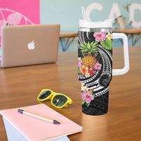 Hau'oli Makahiki Hou Tumbler With Handle Aloha Pineapple Tropical Vibe LT9 - Polynesian Pride
