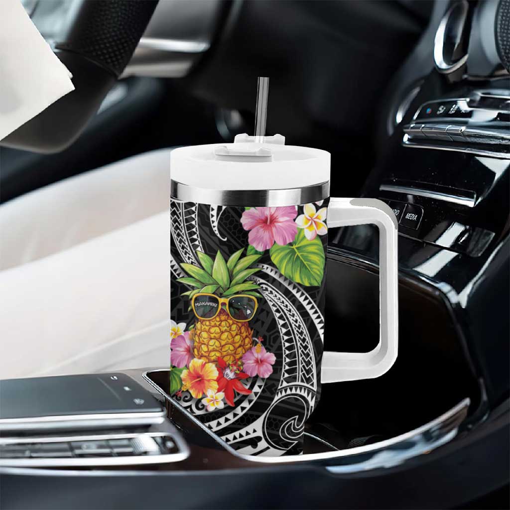Hau'oli Makahiki Hou Tumbler With Handle Aloha Pineapple Tropical Vibe LT9 - Polynesian Pride