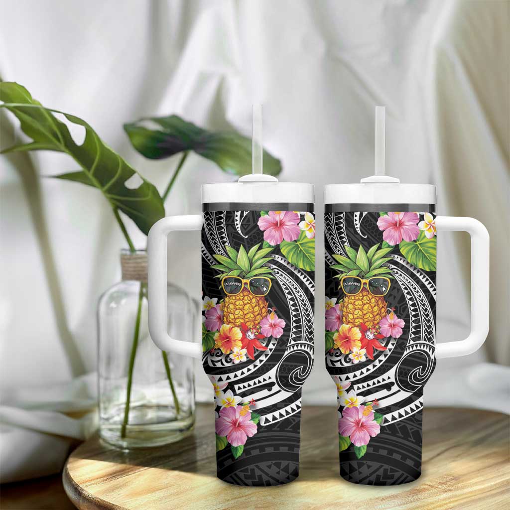 Hau'oli Makahiki Hou Tumbler With Handle Aloha Pineapple Tropical Vibe LT9 - Polynesian Pride