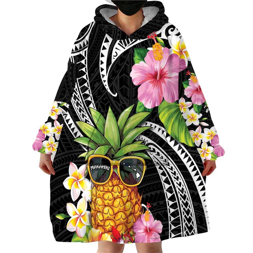 Hau'oli Makahiki Hou Wearable Blanket Hoodie Aloha Pineapple Tropical Vibe LT9 - Polynesian Pride