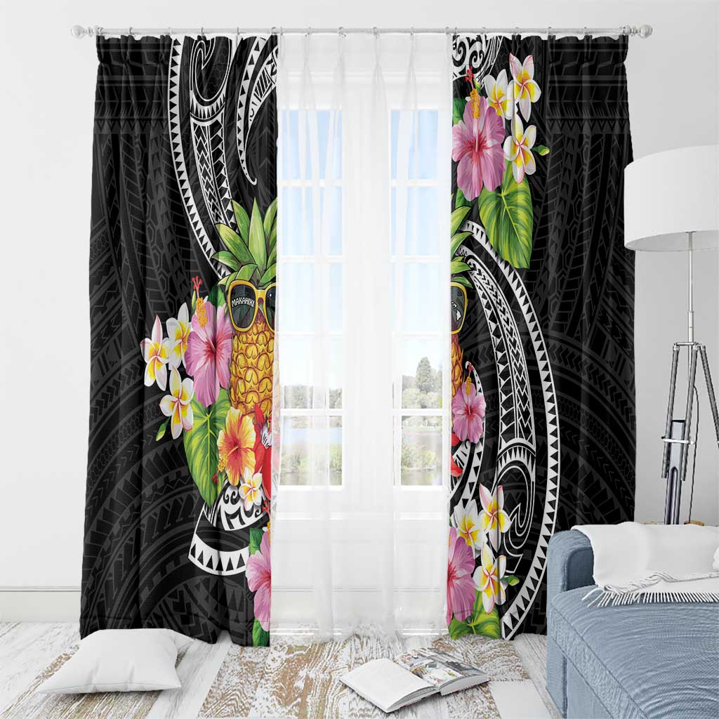 Hau'oli Makahiki Hou Window Curtain Aloha Pineapple Tropical Vibe LT9 - Polynesian Pride