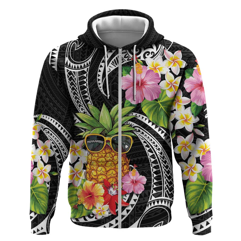 Hau'oli Makahiki Hou Zip Hoodie Aloha Pineapple Tropical Vibe