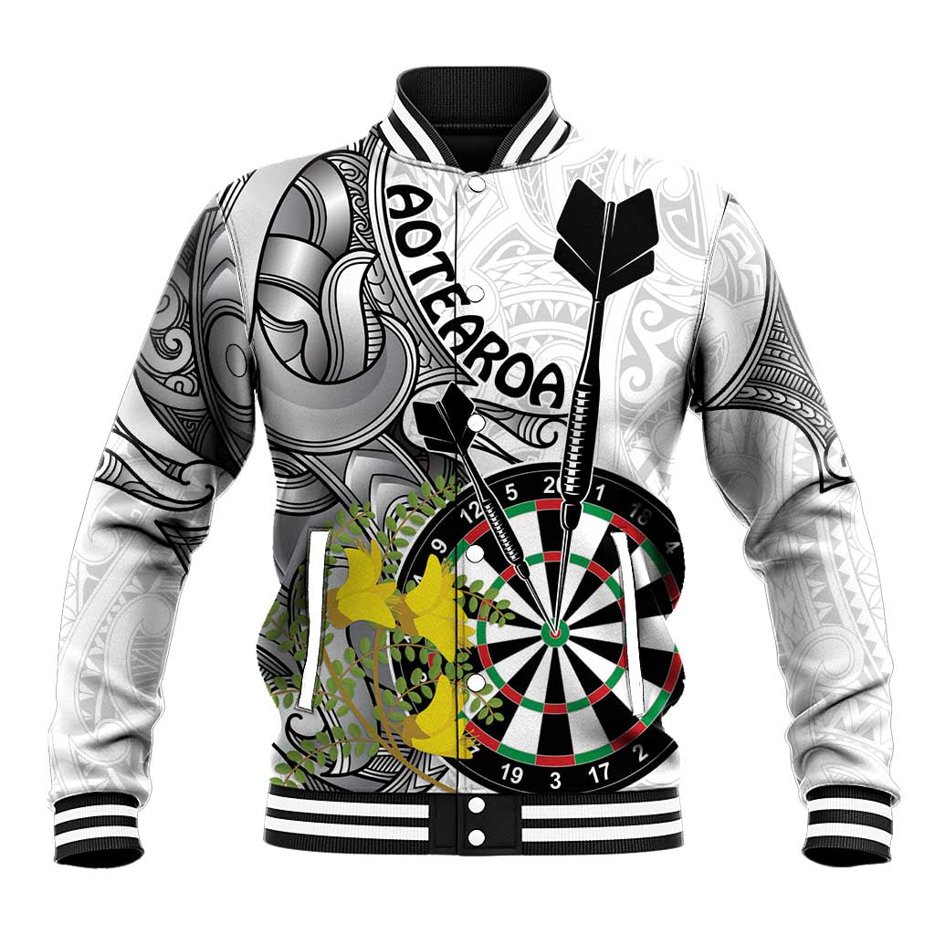 Personalised New Zealand Darts Baseball Jacket Kowhai Floral with Maori Tattoo