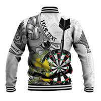 Personalised New Zealand Darts Baseball Jacket Kowhai Floral with Maori Tattoo LT9 - Polynesian Pride