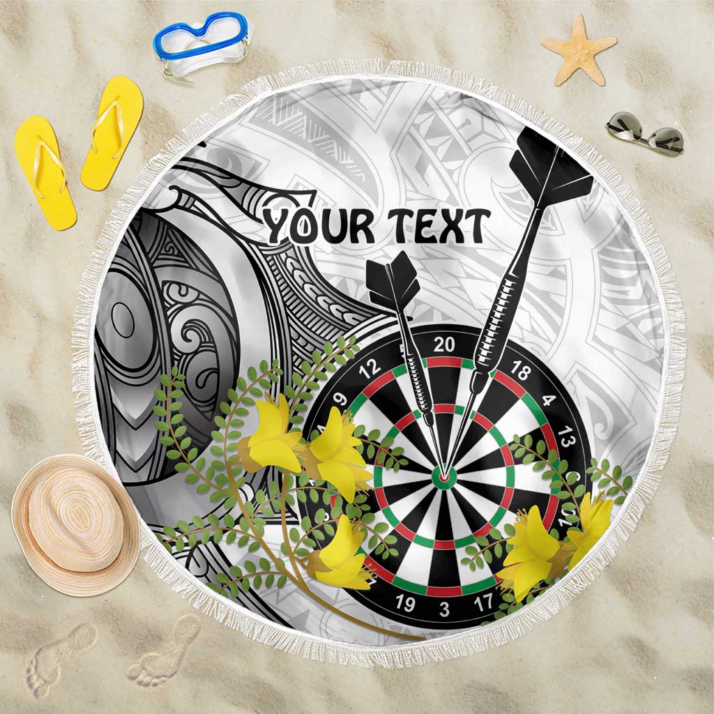 Personalised New Zealand Darts Beach Blanket Kowhai Floral with Maori Tattoo LT9 One Size 150cm Black - Polynesian Pride
