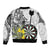 Personalised New Zealand Darts Bomber Jacket Kowhai Floral with Maori Tattoo