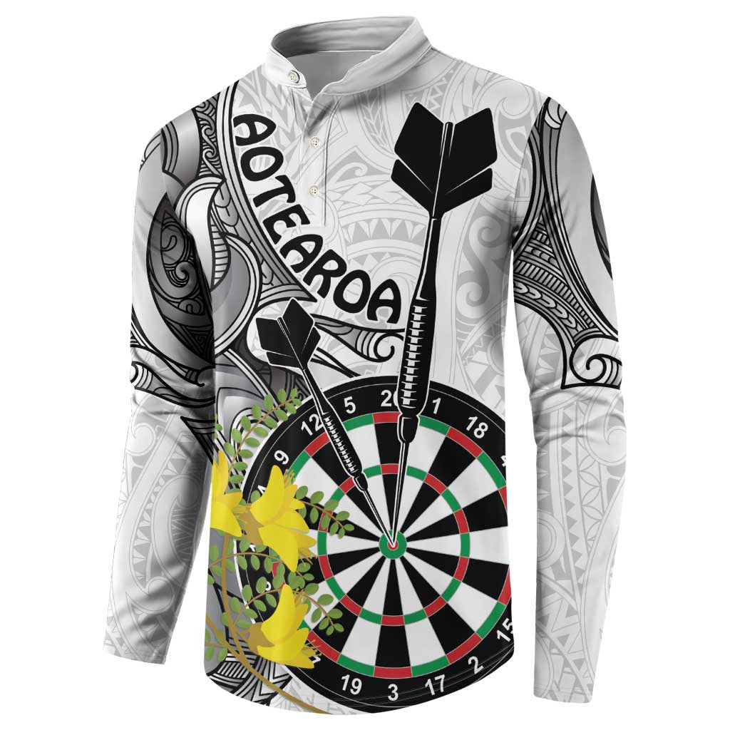 Personalised New Zealand Darts Button Sweatshirt Kowhai Floral with Maori Tattoo LT9 - Polynesian Pride