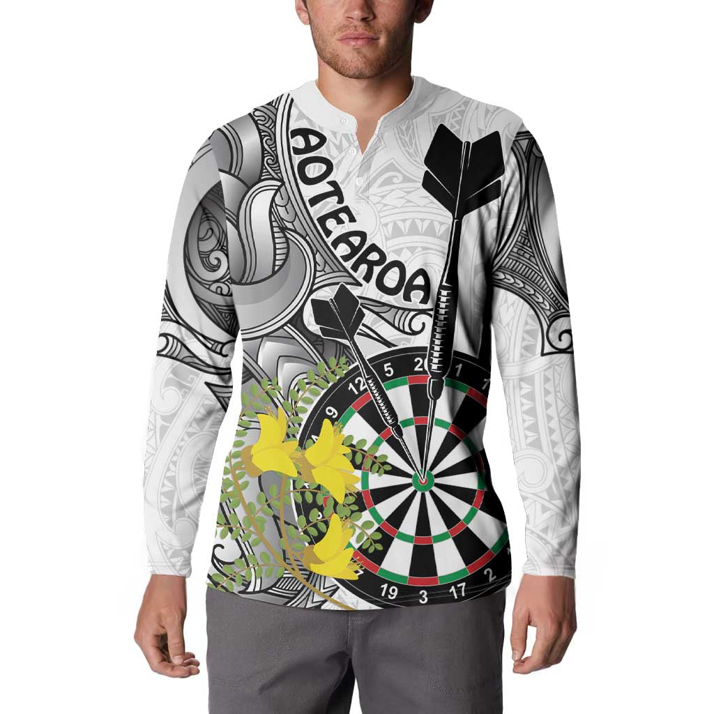 Personalised New Zealand Darts Button Sweatshirt Kowhai Floral with Maori Tattoo LT9 - Polynesian Pride