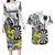 Personalised New Zealand Darts Couples Matching Long Sleeve Bodycon Dress and Hawaiian Shirt Kowhai Floral with Maori Tattoo