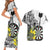 Personalised New Zealand Darts Couples Matching Short Sleeve Bodycon Dress and Hawaiian Shirt Kowhai Floral with Maori Tattoo