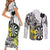 Personalised New Zealand Darts Couples Matching Short Sleeve Bodycon Dress and Long Sleeve Button Shirt Kowhai Floral with Maori Tattoo