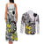 Personalised New Zealand Darts Couples Matching Tank Maxi Dress and Long Sleeve Button Shirt Kowhai Floral with Maori Tattoo