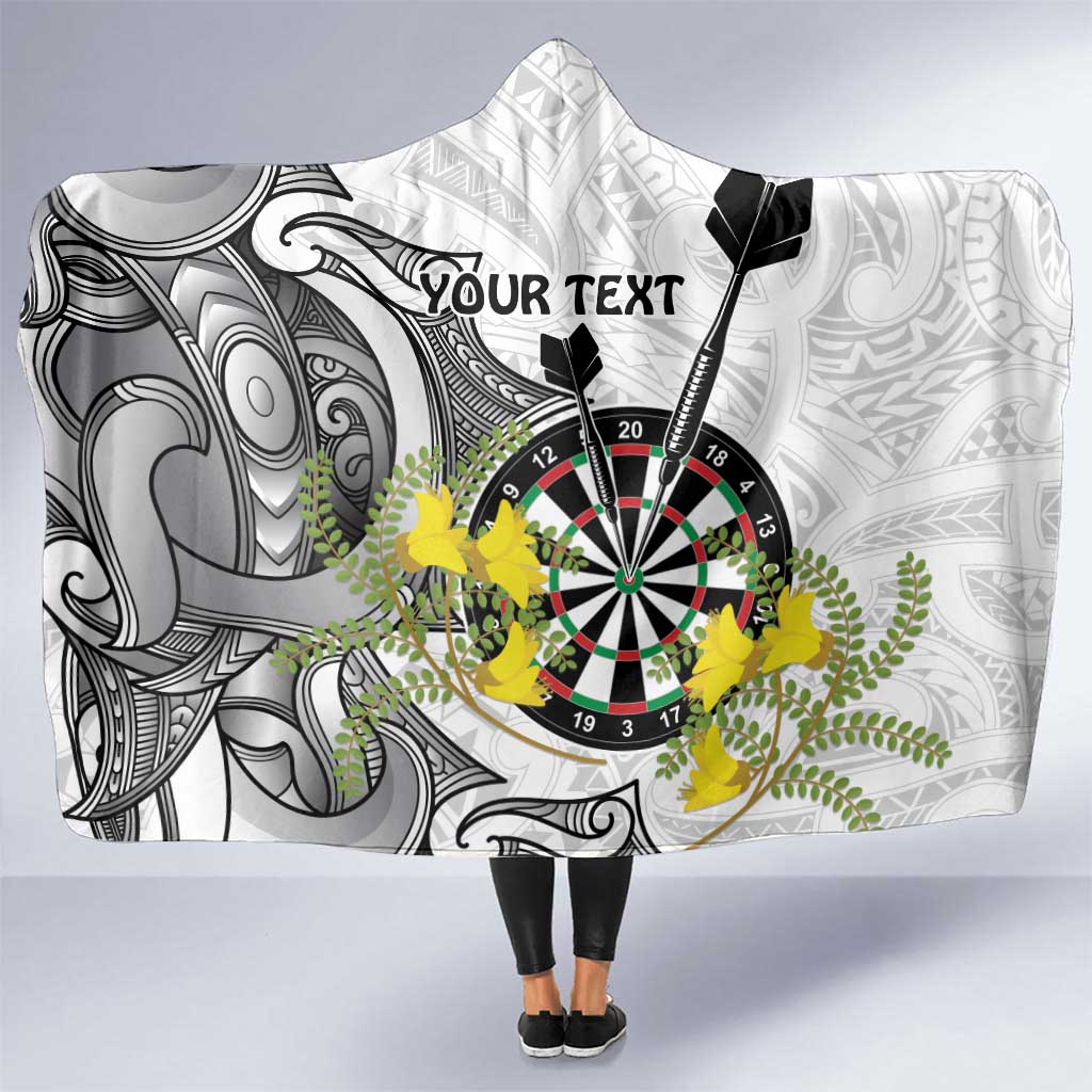 Personalised New Zealand Darts Hooded Blanket Kowhai Floral with Maori Tattoo LT9 One Size Black - Polynesian Pride