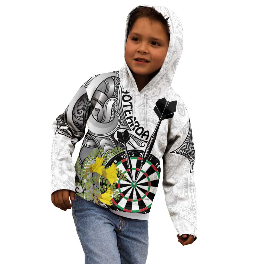 Personalised New Zealand Darts Kid Hoodie Kowhai Floral with Maori Tattoo