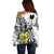 Personalised New Zealand Darts Off Shoulder Sweater Kowhai Floral with Maori Tattoo