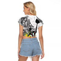 Personalised New Zealand Darts Raglan Cropped T Shirt Kowhai Floral with Maori Tattoo