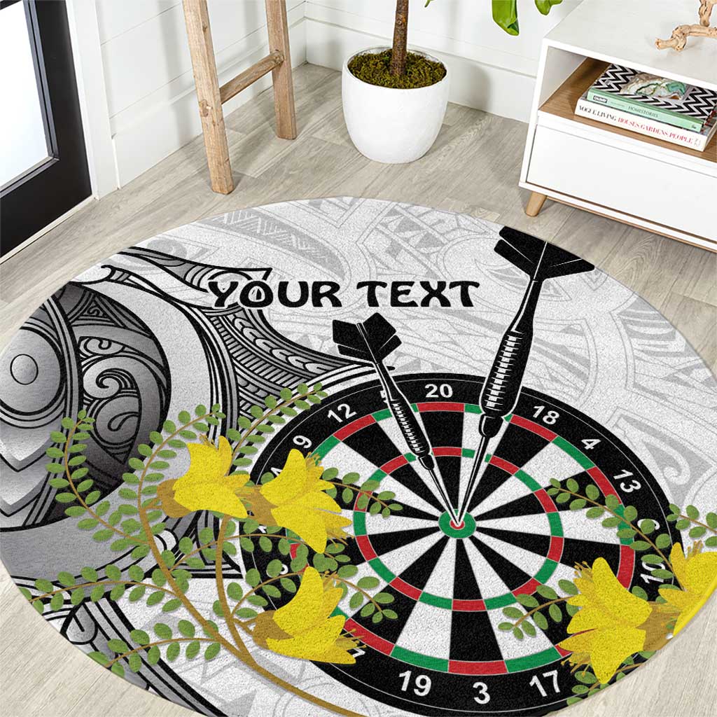 Personalised New Zealand Darts Round Carpet Kowhai Floral with Maori Tattoo