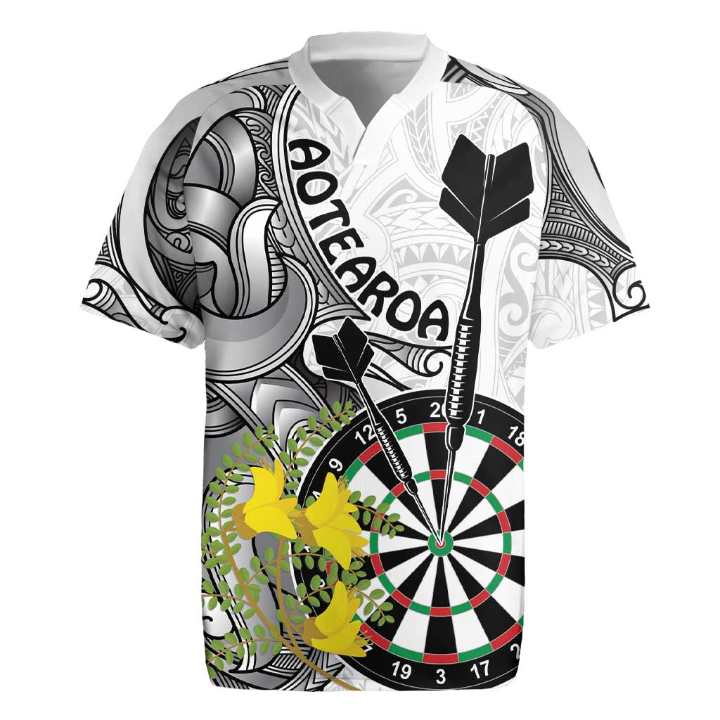 Personalised New Zealand Darts Rugby Jersey Kowhai Floral with Maori Tattoo