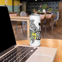 Personalised New Zealand Darts Skinny Tumbler Kowhai Floral with Maori Tattoo