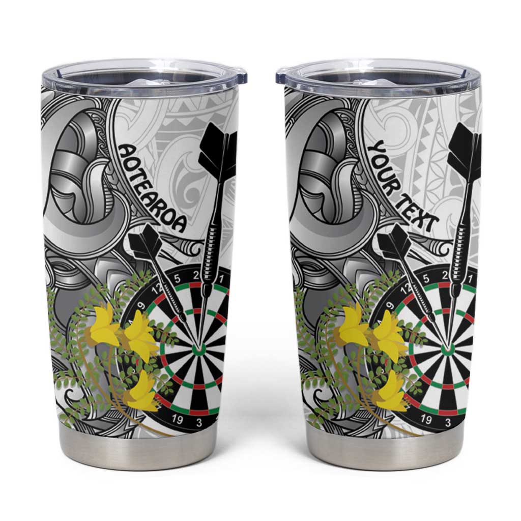 Personalised New Zealand Darts Tumbler Cup Kowhai Floral with Maori Tattoo LT9 Black - Polynesian Pride