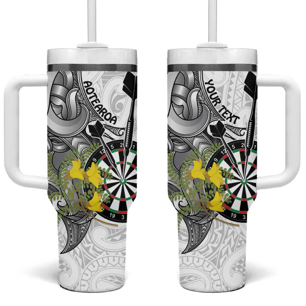 Personalised New Zealand Darts Tumbler With Handle Kowhai Floral with Maori Tattoo LT9 One Size: 40 oz Black - Polynesian Pride