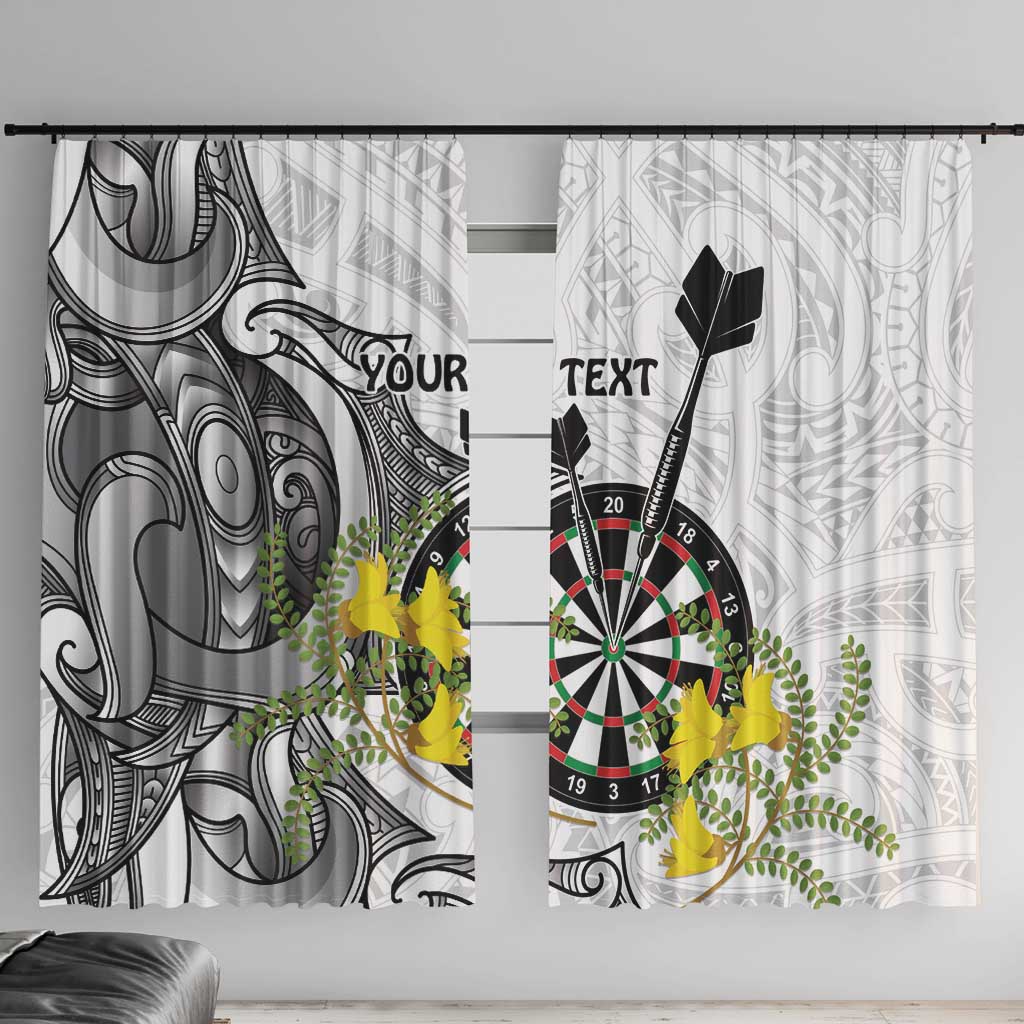 Personalised New Zealand Darts Window Curtain Kowhai Floral with Maori Tattoo