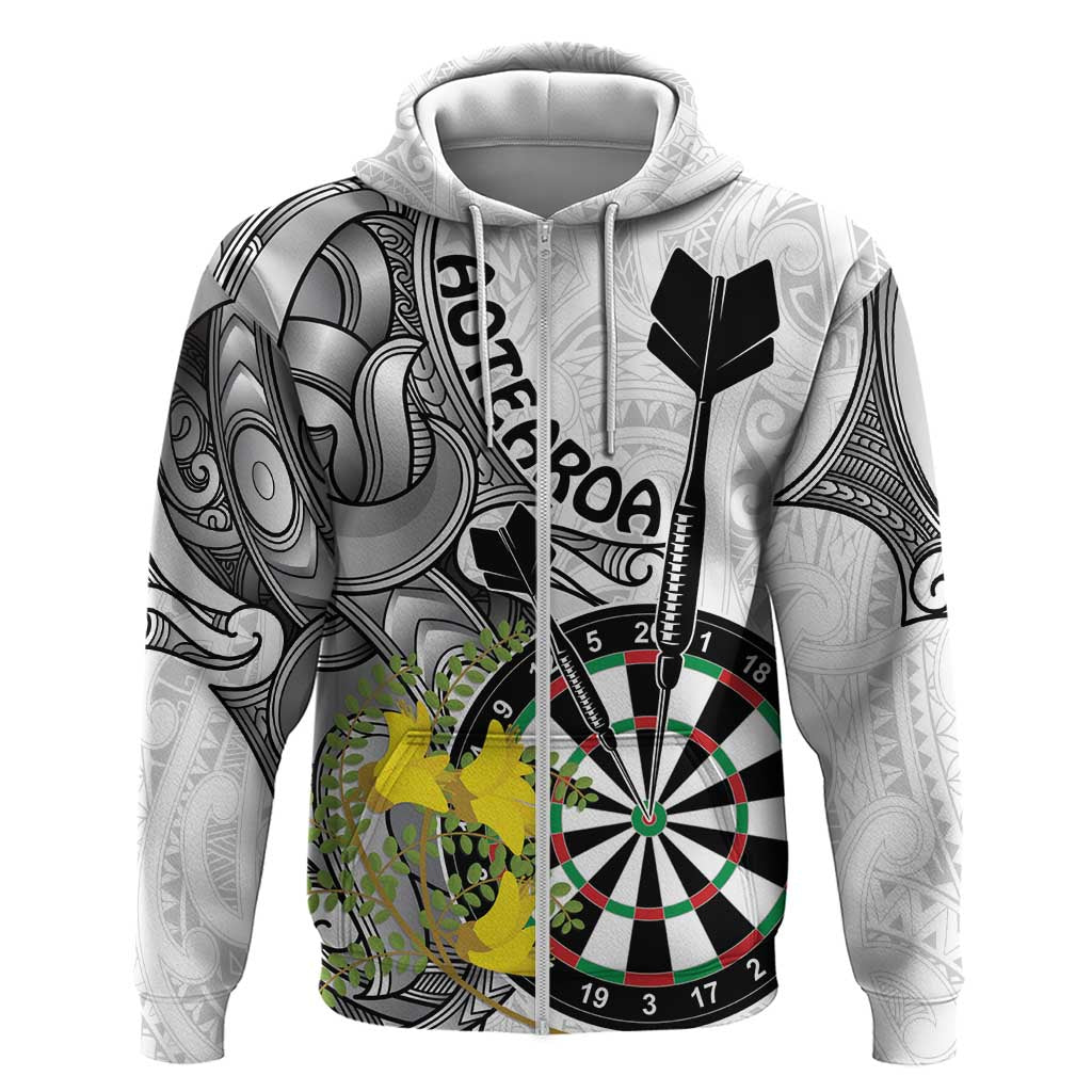 Personalised New Zealand Darts Zip Hoodie Kowhai Floral with Maori Tattoo