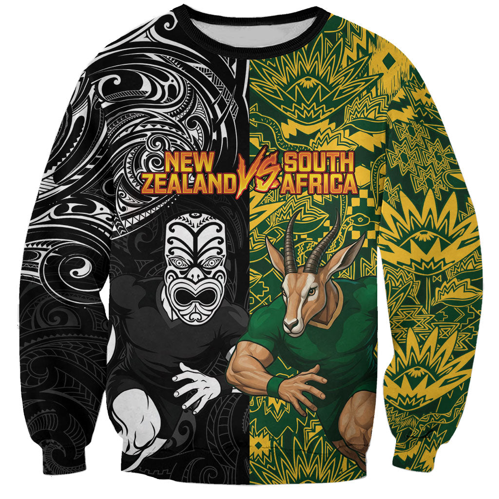 Custom New Zealand vs South Africa Sweatshirt Rugby Rivalry Two Nations One Battle