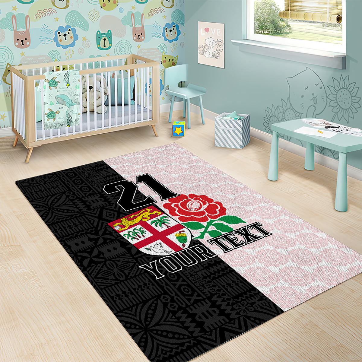 Custom Fiji England Rugby Area Rug Tapa Pattern and Rose Flower World Cup 2023 LT9 - Polynesian Pride
