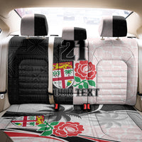 Custom Fiji England Rugby Back Car Seat Cover Tapa Pattern and Rose Flower World Cup 2023